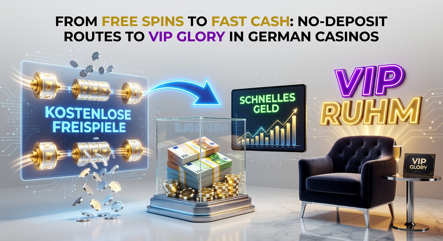 Schnelle Auszahlungssymbole mit Blitz und Euro-Münzen, die No-Deposit-Gewinne direkt in VIP-Cash umwandeln, vor deutschem Casino-Hintergrund