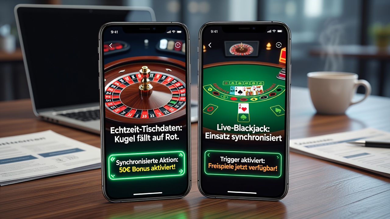 Darstellung der Echtzeit-Synchronisation von Bonusauslösern und mobilen Live-Tisch-Dynamiken in deutschen Casino-Apps